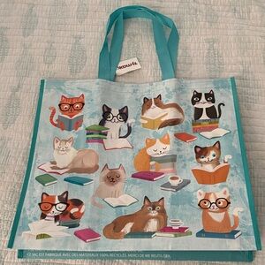 Colorful Cat Reading Books Reusable Tote Bag NTW crazy cat lady